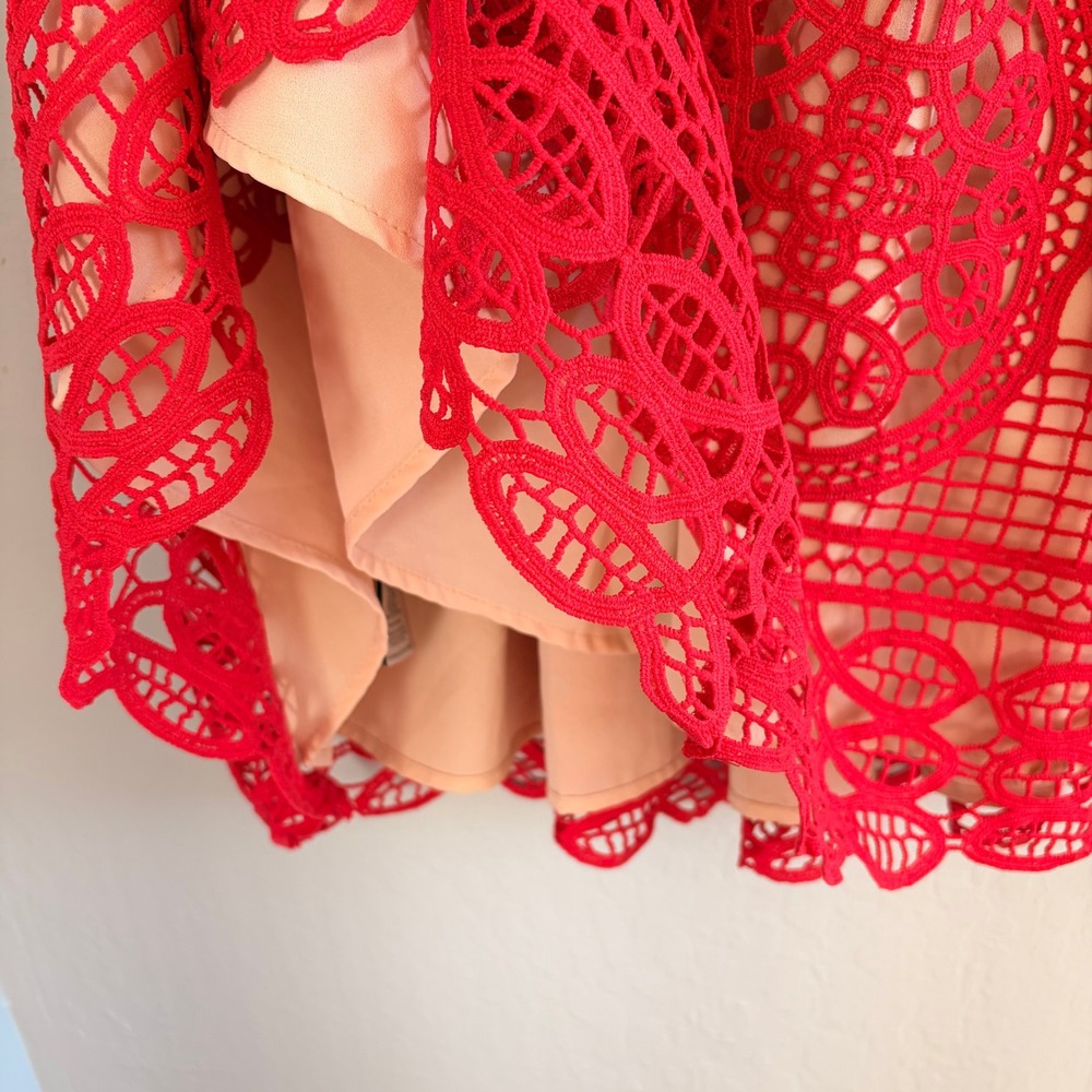 Anthropologie HD in Paris Dress Dress Women's 8 Coral Red Crochet Lace - Picture 5 of 14